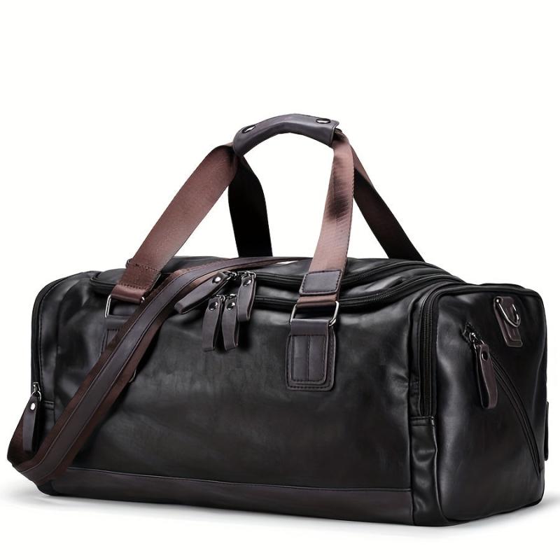 Men's PU Leather Gym Bag Travel Bag Exercise Training Handbag Duffel Bag