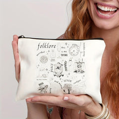 Folklore Pattern Travel Cosmetic Bag Canvas Toiletry Portable Storage