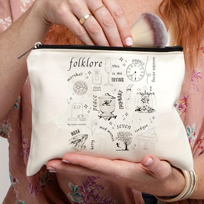 Folklore Pattern Travel Cosmetic Bag Canvas Toiletry Portable Storage