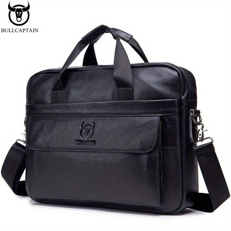BULLCAPTAIN Leather Briefcase For Men Large Capacity Handbag Messenger Bag