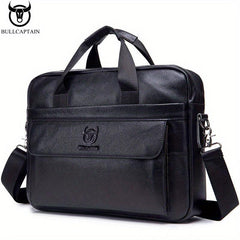 BULLCAPTAIN Leather Briefcase For Men Large Capacity Handbag Messenger Bag