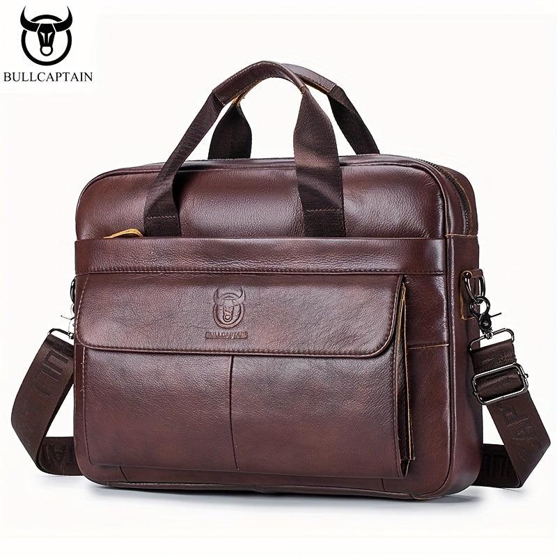 BULLCAPTAIN Leather Briefcase For Men Large Capacity Handbag Messenger Bag