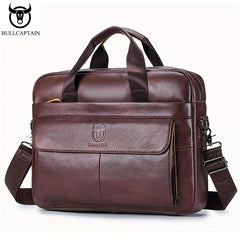 BULLCAPTAIN Leather Briefcase For Men Large Capacity Handbag Messenger Bag