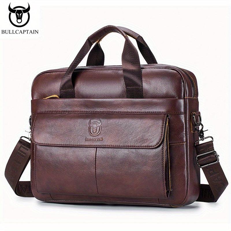 BULLCAPTAIN Leather Briefcase For Men Large Capacity Handbag Messenger Bag