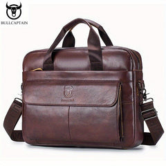 BULLCAPTAIN Leather Briefcase For Men Large Capacity Handbag Messenger Bag