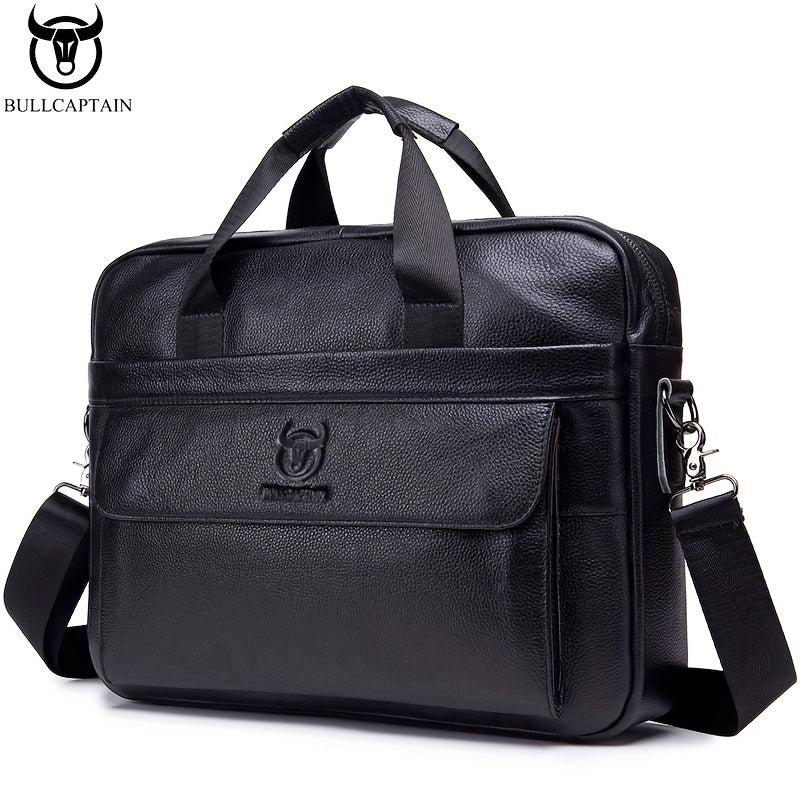 BULLCAPTAIN Leather Briefcase For Men Large Capacity Handbag Messenger Bag