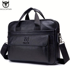 BULLCAPTAIN Leather Briefcase For Men Large Capacity Handbag Messenger Bag