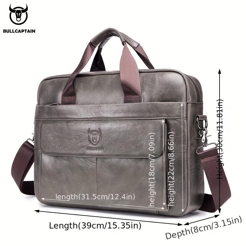 BULLCAPTAIN Leather Briefcase For Men Large Capacity Handbag Messenger Bag