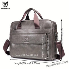 BULLCAPTAIN Leather Briefcase For Men Large Capacity Handbag Messenger Bag
