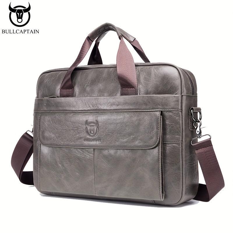 BULLCAPTAIN Leather Briefcase For Men Large Capacity Handbag Messenger Bag