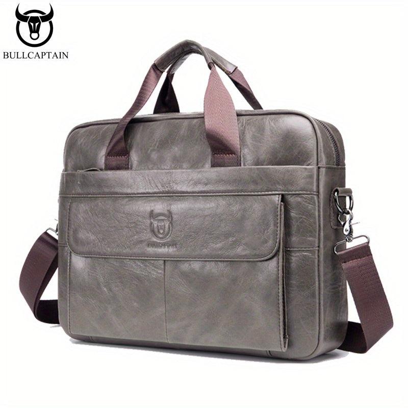 BULLCAPTAIN Leather Briefcase For Men Large Capacity Handbag Messenger Bag