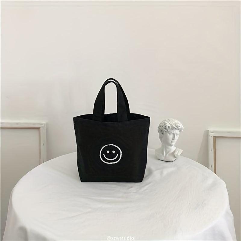 Smiling Face Canvas Mini Bag Handbag for Picnics