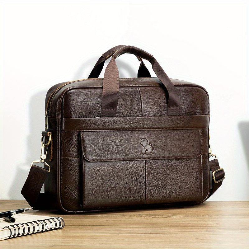 Leather Business Briefcase Messenger Bag for Men Travel Work Computer Bag