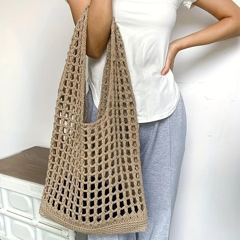 Solid Knit Hobo Bag Handbag Crochet Shoulder Bag