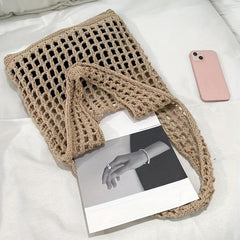 Solid Knit Hobo Bag Handbag Crochet Shoulder Bag