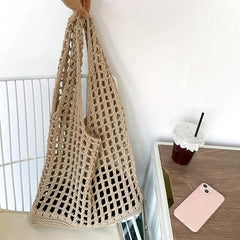 Solid Knit Hobo Bag Handbag Crochet Shoulder Bag