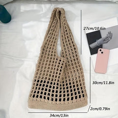 Solid Knit Hobo Bag Handbag Crochet Shoulder Bag