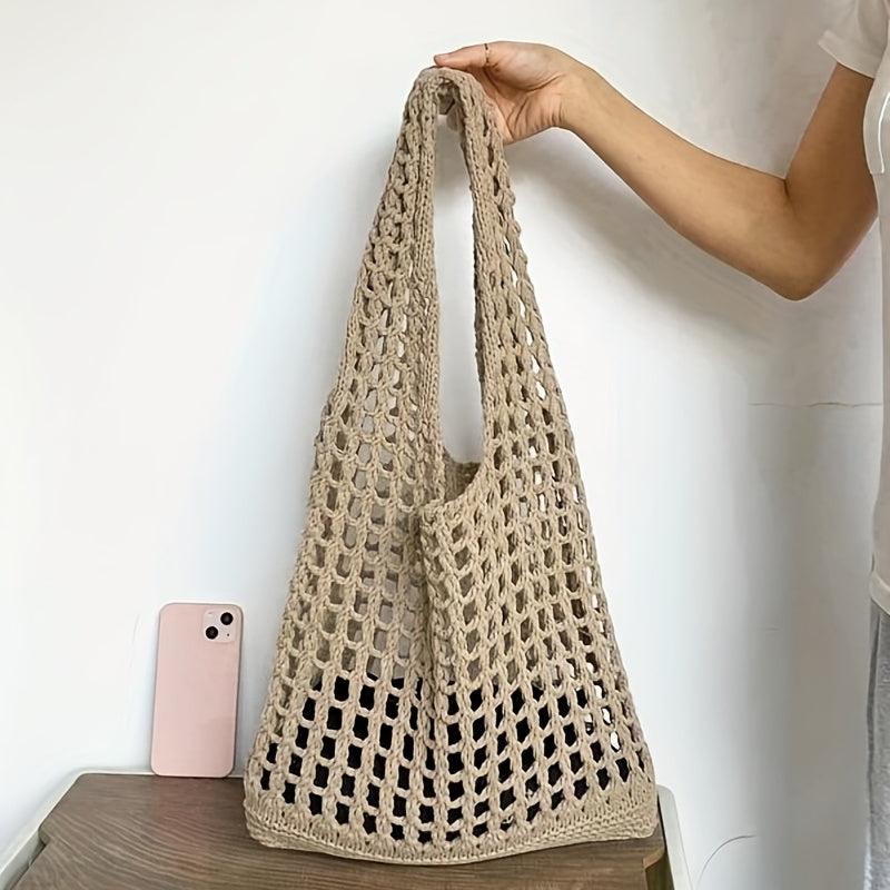 Solid Knit Hobo Bag Handbag Crochet Shoulder Bag