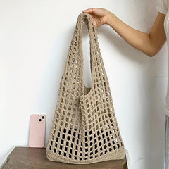 Solid Knit Hobo Bag Handbag Crochet Shoulder Bag