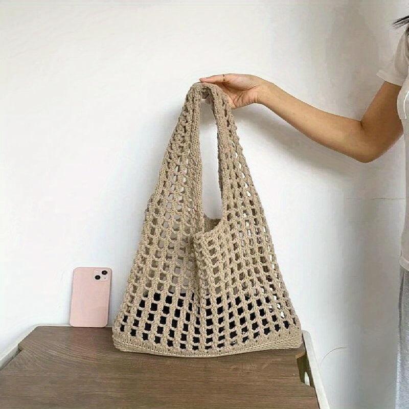 Solid Knit Hobo Bag Handbag Crochet Shoulder Bag