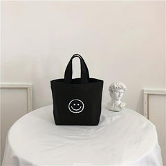 Small Happy Face Tote Bag Casual Canvas Handbag Mini Bento Bag