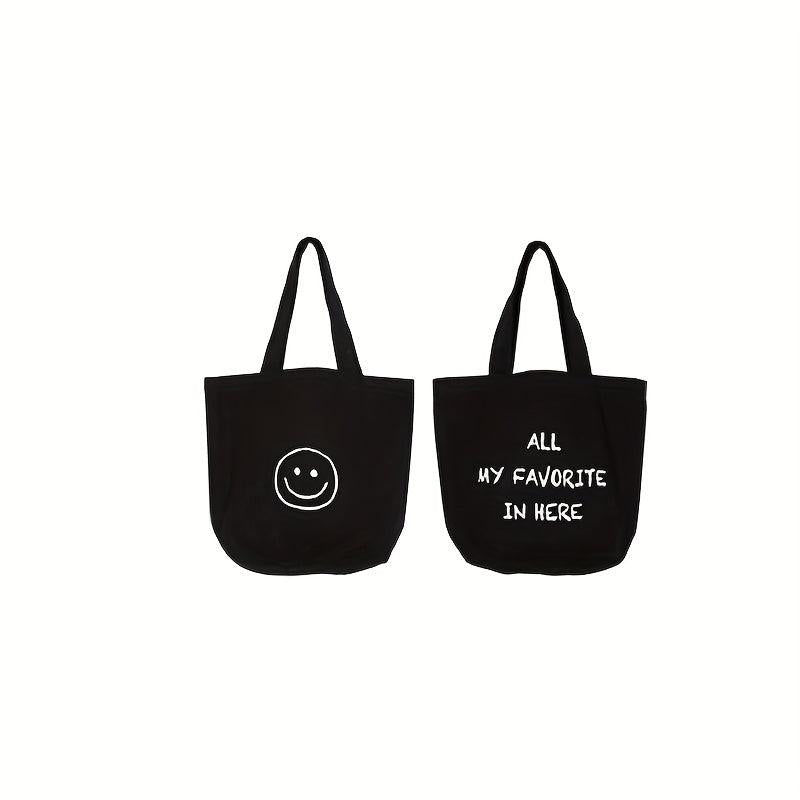 Small Happy Face Tote Bag Casual Canvas Handbag Mini Bento Bag