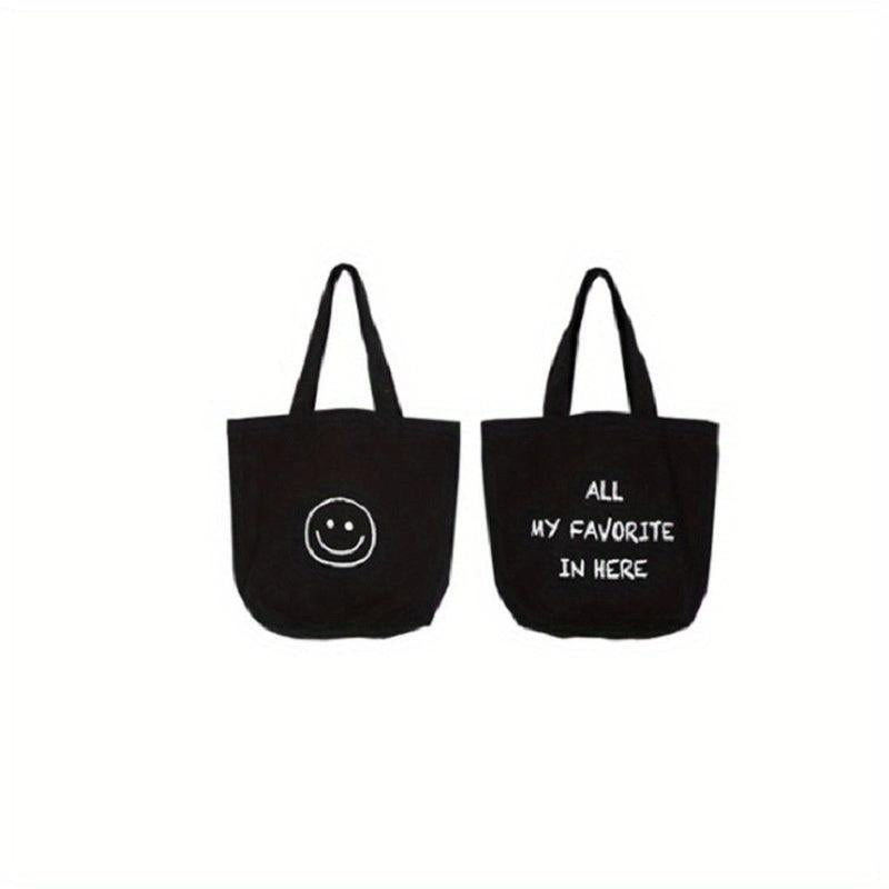 Small Happy Face Tote Bag Casual Canvas Handbag Mini Bento Bag