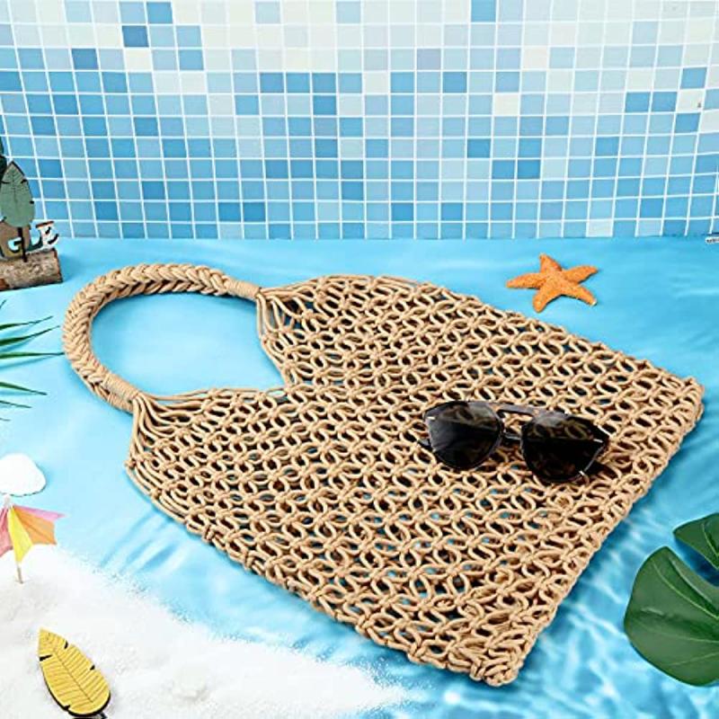 Woven Straw Beach Bag Tote Shopping Fishing Net Travel