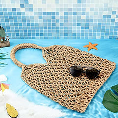 Woven Straw Beach Bag Tote Shopping Fishing Net Travel
