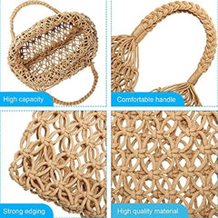 Woven Straw Beach Bag Tote Shopping Fishing Net Travel