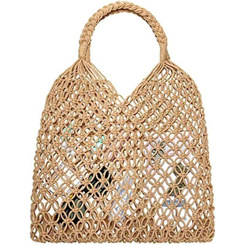 Woven Straw Beach Bag Tote Shopping Fishing Net Travel