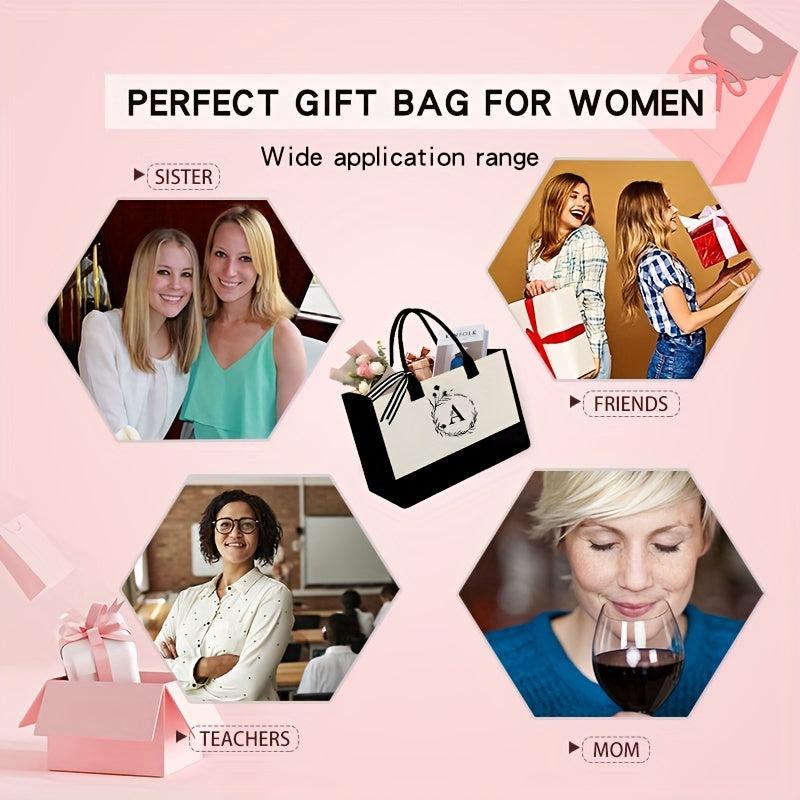 Monogrammed Canvas Tote Bag with Zipper Pocket Letter S