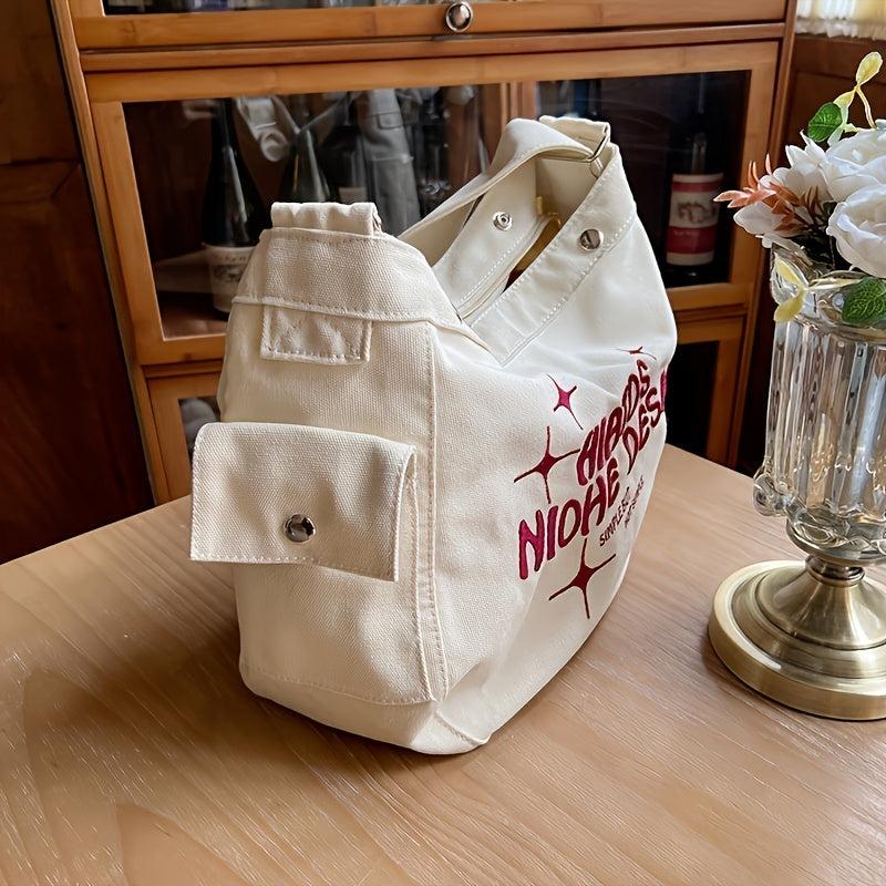 Embroidery Crossbody Bag Large Capacity Soft Messenger Bag