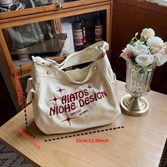 Embroidery Crossbody Bag Large Capacity Soft Messenger Bag