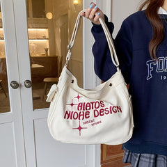 Embroidery Crossbody Bag Large Capacity Soft Messenger Bag