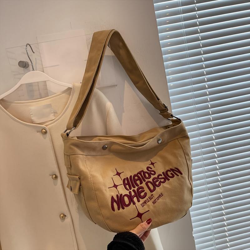 Embroidery Crossbody Bag Large Capacity Soft Messenger Bag