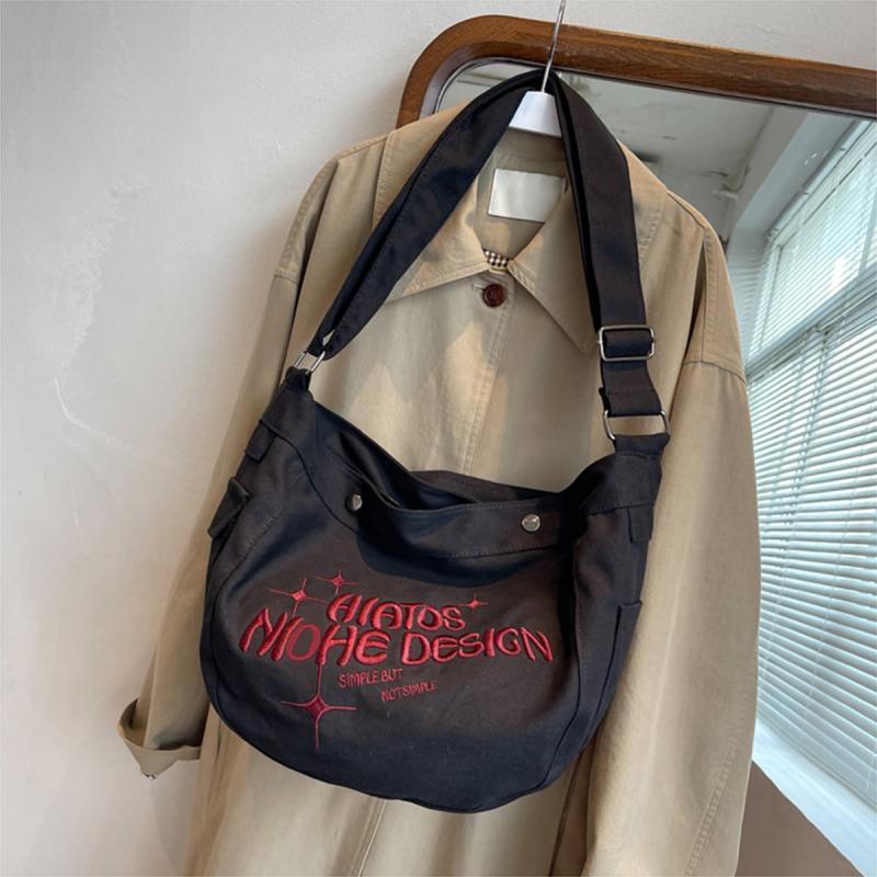 Embroidery Crossbody Bag Large Capacity Soft Messenger Bag