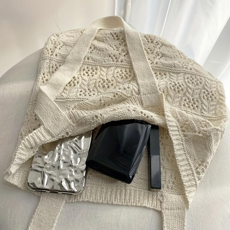Minimalist Crochet Tote Bag Hollow Out Knitted Handbag For Vacation Travel