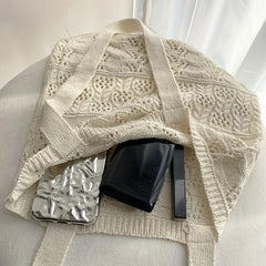 Minimalist Crochet Tote Bag Hollow Out Knitted Handbag For Vacation Travel
