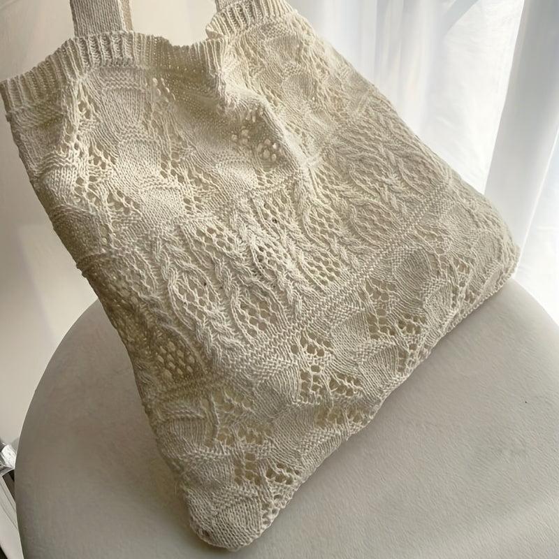 Minimalist Crochet Tote Bag Hollow Out Knitted Handbag For Vacation Travel