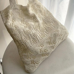 Minimalist Crochet Tote Bag Hollow Out Knitted Handbag For Vacation Travel