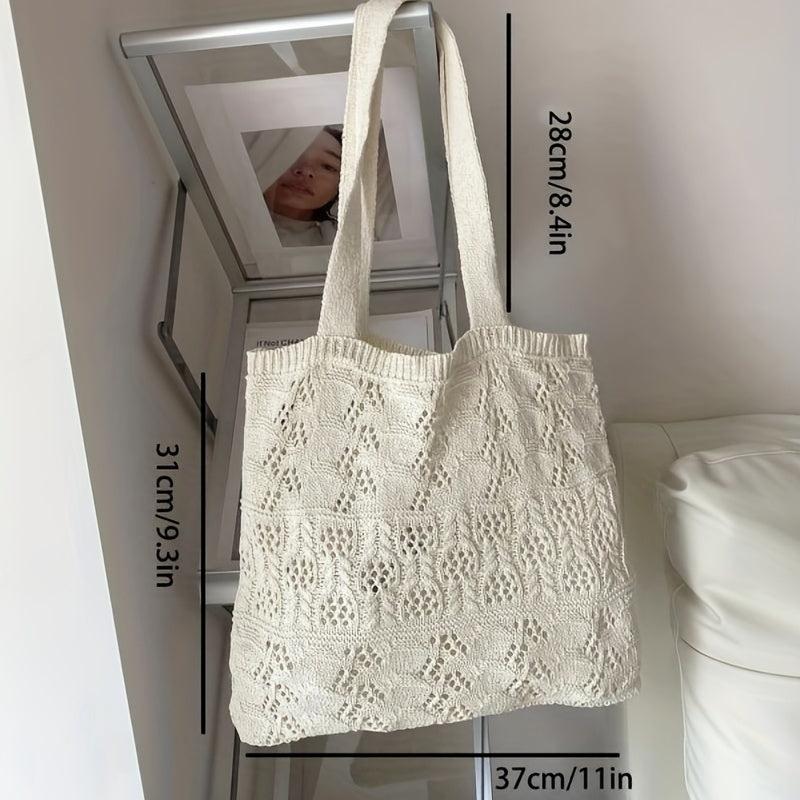 Minimalist Crochet Tote Bag Hollow Out Knitted Handbag For Vacation Travel