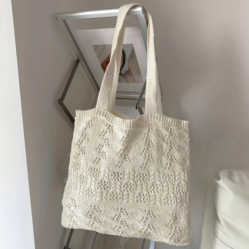 Minimalist Crochet Tote Bag Hollow Out Knitted Handbag For Vacation Travel
