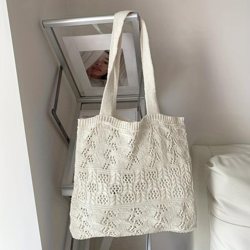 Minimalist Crochet Tote Bag Hollow Out Knitted Handbag For Vacation Travel