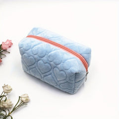 Pink Corduroy Cosmetic Bag Makeup Organizer Travel Toiletry Handbag Pouch