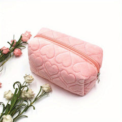 Pink Corduroy Cosmetic Bag Makeup Organizer Travel Toiletry Handbag Pouch