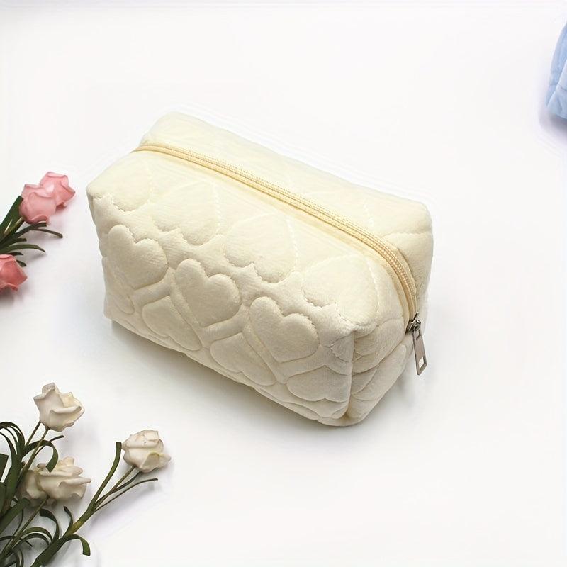 Pink Corduroy Cosmetic Bag Makeup Organizer Travel Toiletry Handbag Pouch