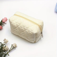 Pink Corduroy Cosmetic Bag Makeup Organizer Travel Toiletry Handbag Pouch