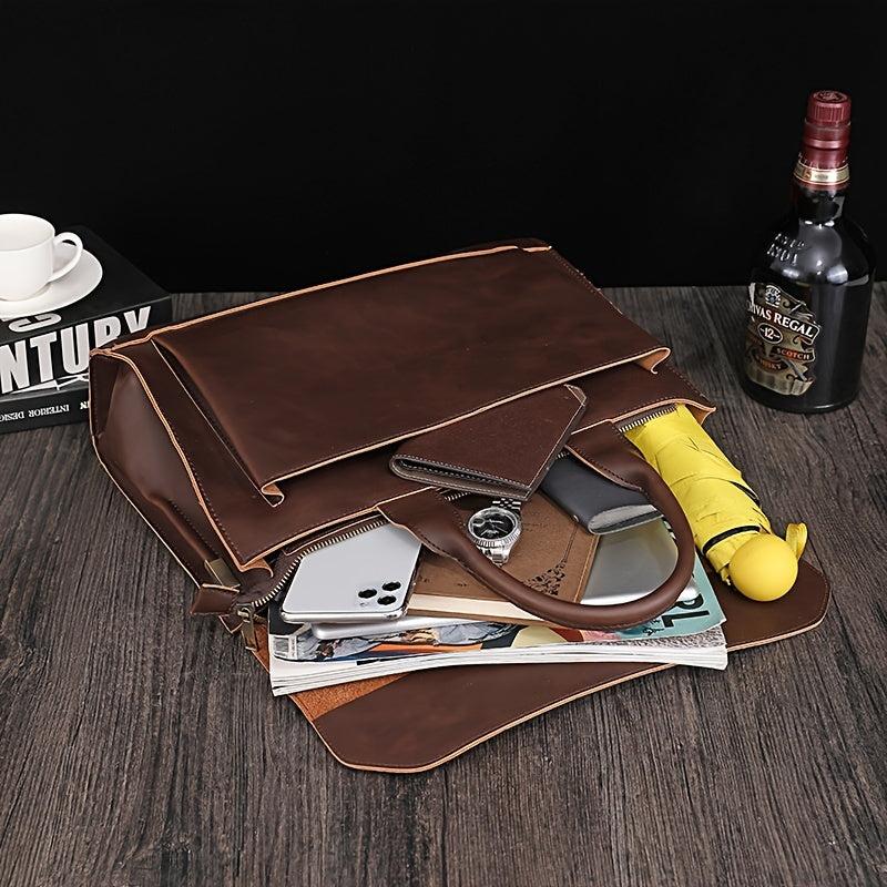 Men's Handbag Pu Leather Business Briefcase Shoulder Bag