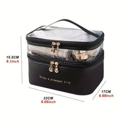 Double Layer Cosmetic Bag Solid PU Transparent Wash Handbag